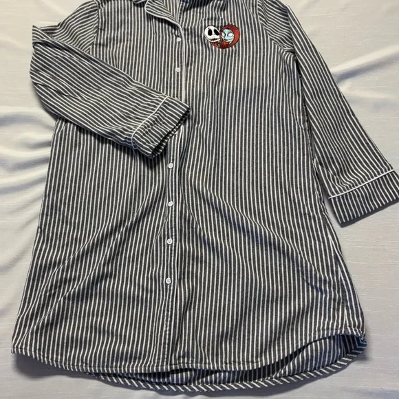 Disney Nightmare Before Christmas Striped Button Down Sleep Shirt XL - Picture 2 of 7